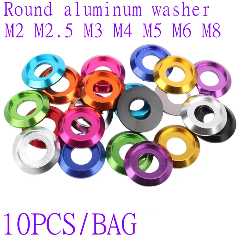 10pcs M2 M2.5 M3 M4 M5 M6 M8 Colourful Aluminum Cup Washer For Button Screw