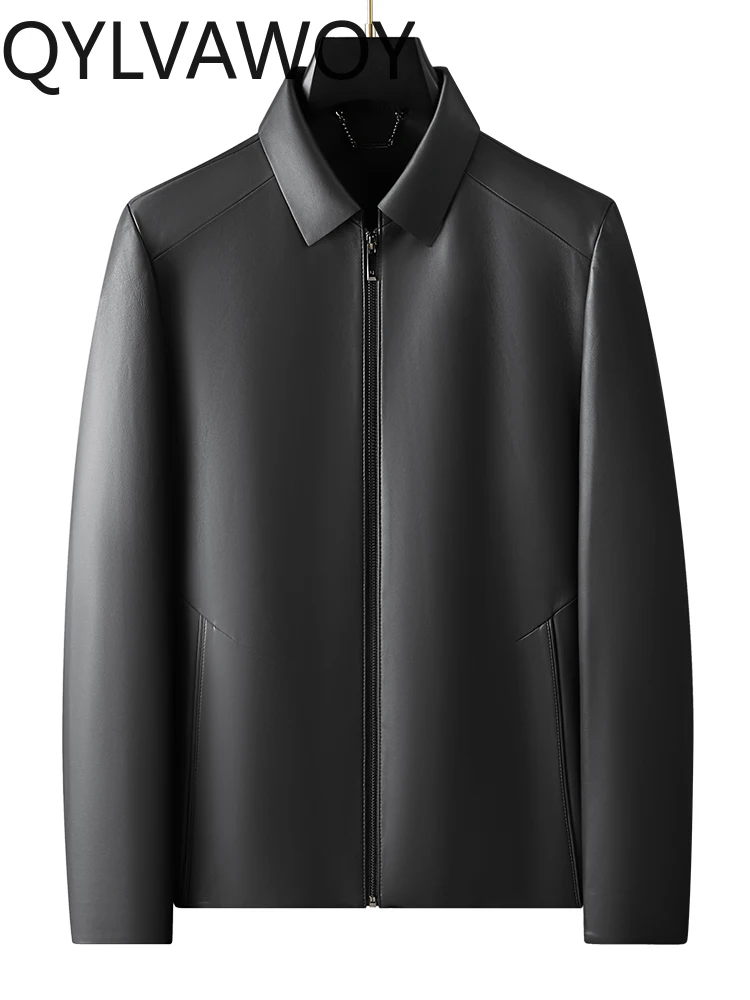 QYLVAWOY 2025 الخريف الشتاء سترة جلدية حقيقية للرجال نمط جديد الأعمال ملابس خارجية غير رسمية للأب kurtka huidzana męska LJ2621