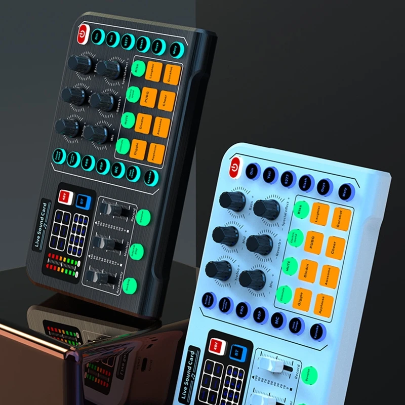 Máy Trộn Podcast Âm Thanh Ban Sống Card Âm Thanh Cho Thu Âm Trực Tiếp Nhà KTV Với 15 Hiệu Ứng Âm Thanh Chính Xác Điều Chỉnh
