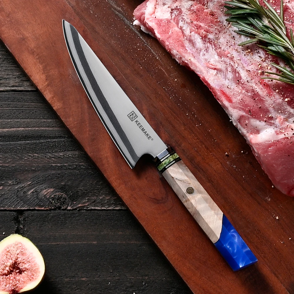 KEEMAKE 5.5 Inch Chef's Cutting Knife Extra Sharp VG10 Damascus Steel Fruits Meat Slicing Knife Kitchen Tools Blue Resin Handle