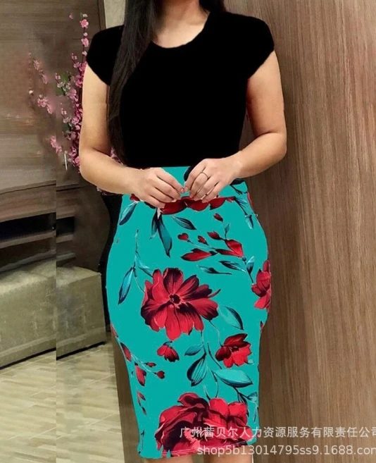 

New Fashion 2024 Summer Casual Sexy Dresses for Women Elegantfloral Print Patchwork Slim Fit Dress Female Clothing Outfits