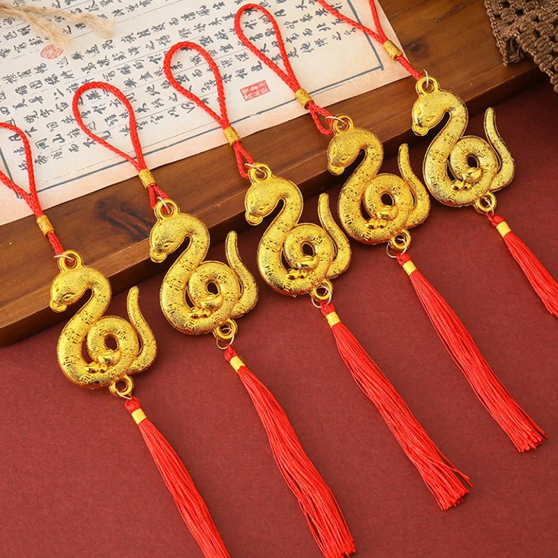 1Pc 2025 Year Of The Snake Gold-Plated Plastic Zodiac Snake Pendant Lucky Mascot New Year Home Car Hanging Ornaments