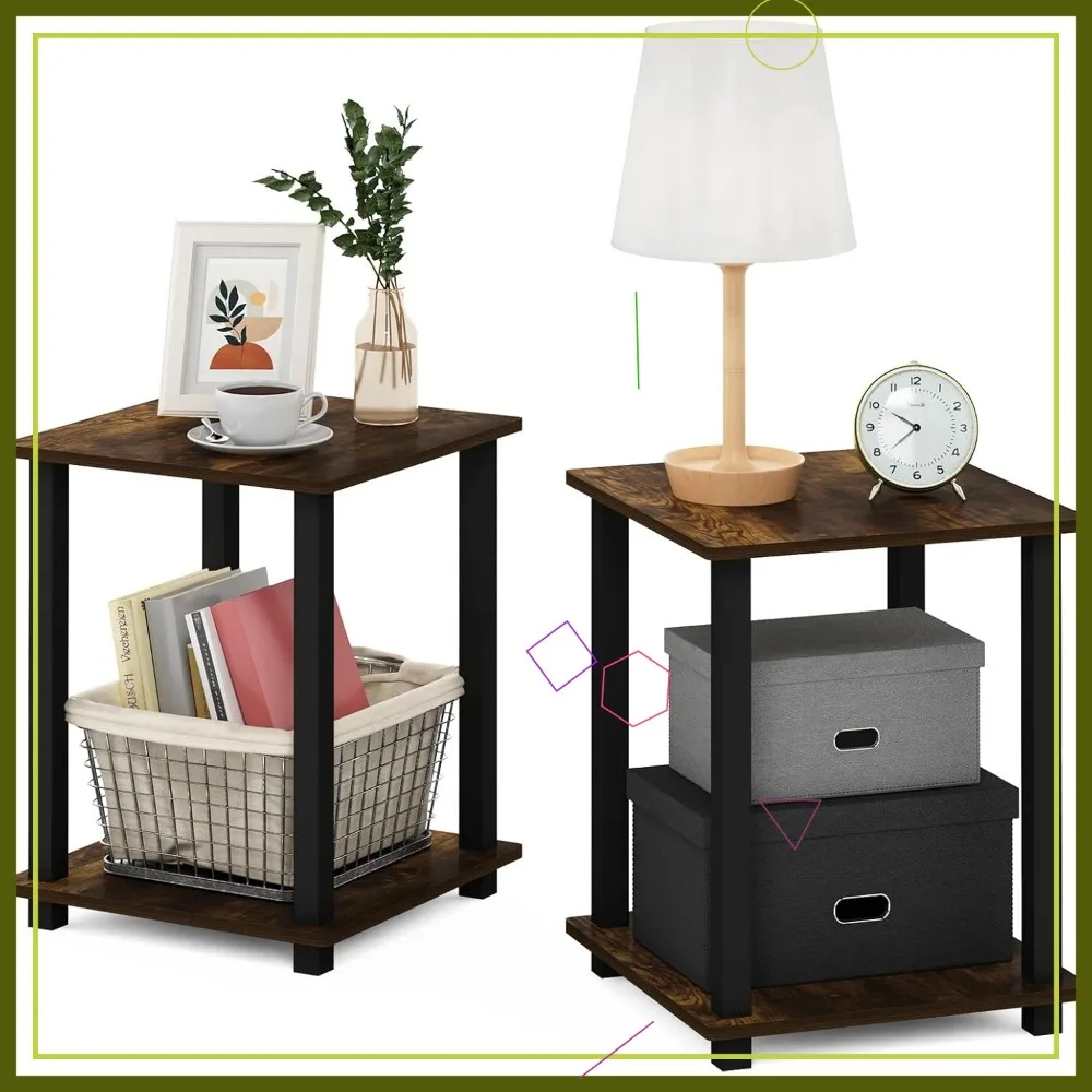 

Набор из 2 современных приставных столиков с 2-уровневым ящиком для хранения вещей, простая сборка для гостиной и спальни из янтарной сосны