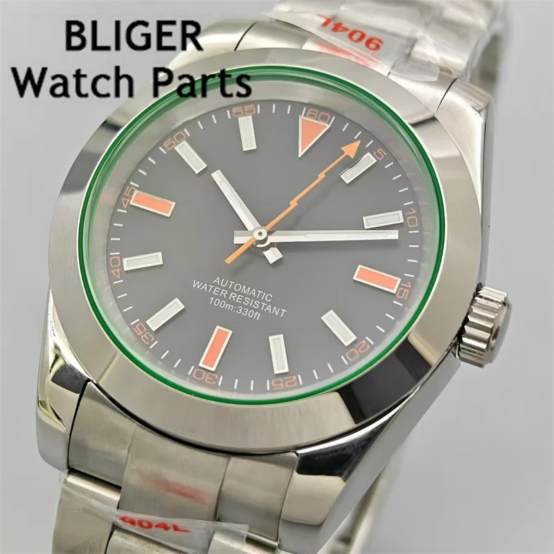 BLIGER 36mm/39mm Polished Men\'s Watch with Green Edge sapphire glass black dial NH35A 2813 MIYOTA 8215 PT5000 automatic movement