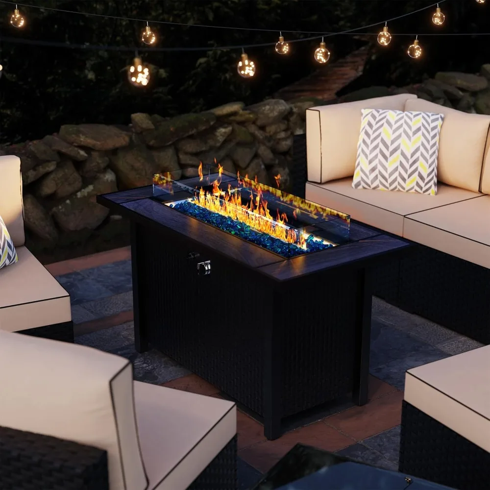 Fire Pit Table with Glass Wind Guard and Rain Cover, 50000 BTU 3-in-1 Fires Tables, Fire Pit Table