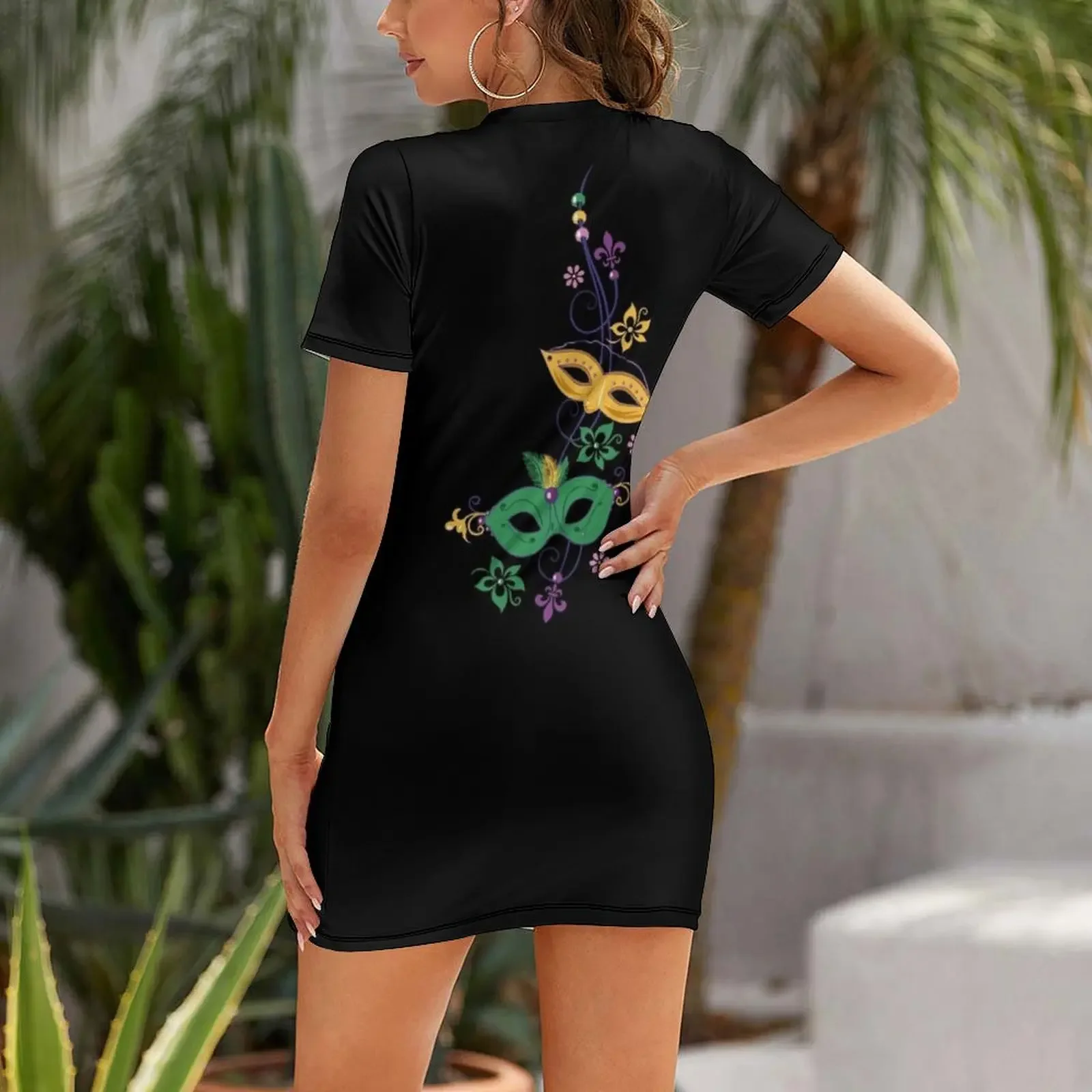 Mardi Gras Masks Fleur De Lis Flowers Short-Sleeved Dress Women's summer dresses evening dresses ladies Dress