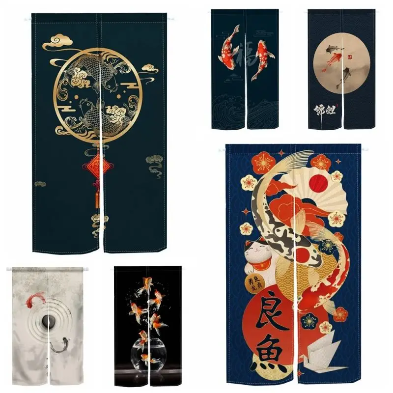 VIKAMA Japanese Koi Fish Lucky Carp Door Curtain Noren Partition No Drill Privacy Half Curtain for Home Kitchen Restaurant