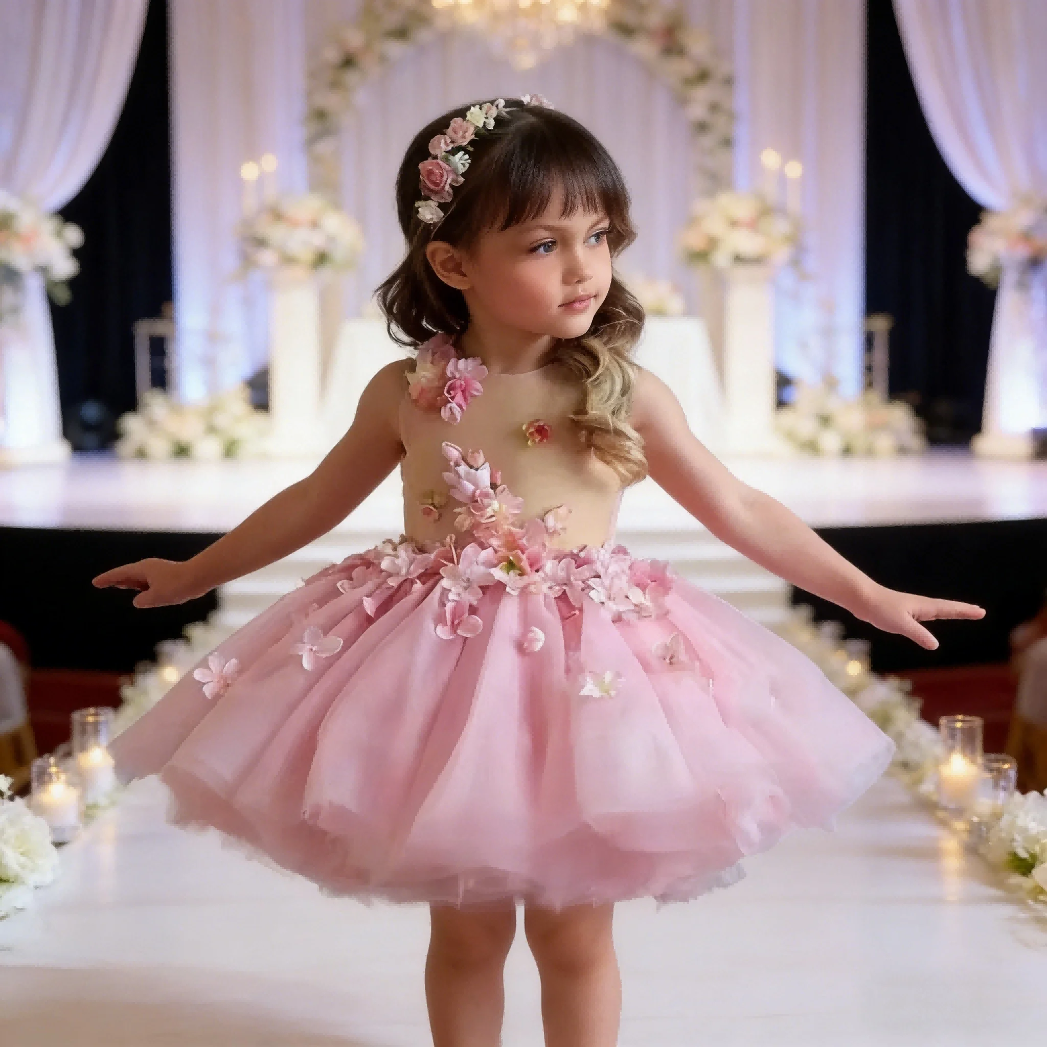 

New Year Dress For Girls Wed Pink Girls Birthday Princess Dresses Floral Tutu Gown Kids Party Outfit Flower Girl Pageant Costume