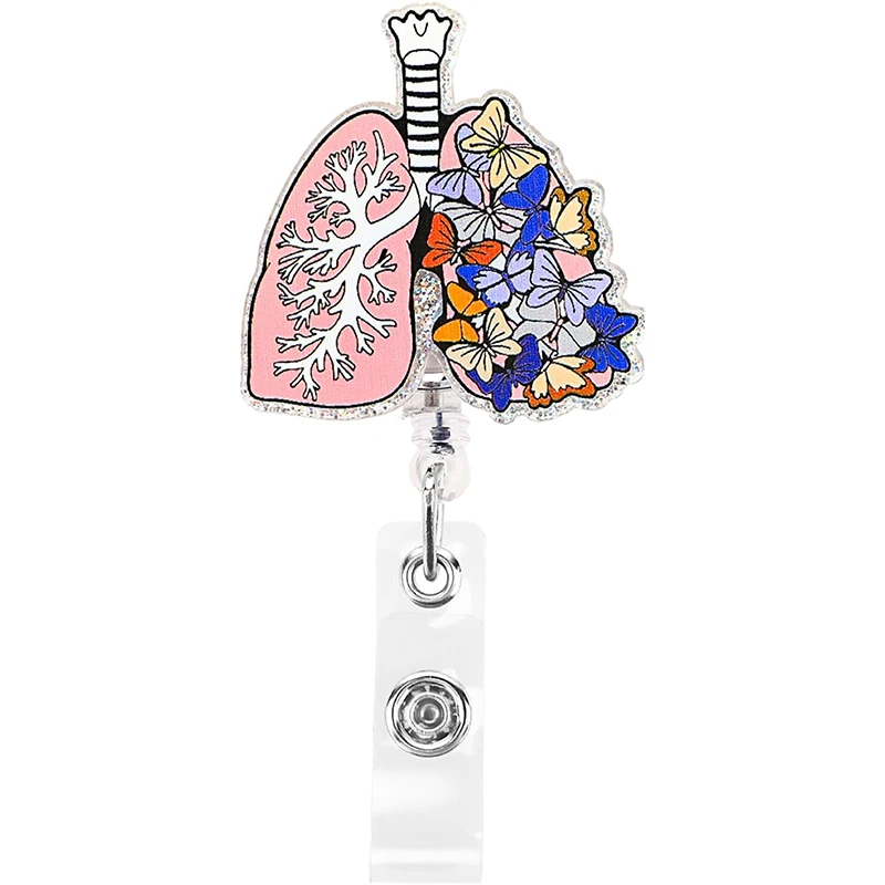 2024 New Glitter Funny Lungs Brain Badge Reels Retractable Name Tag ID Card 360 Rotating Alligator Clip Doctors Nurses Gifts