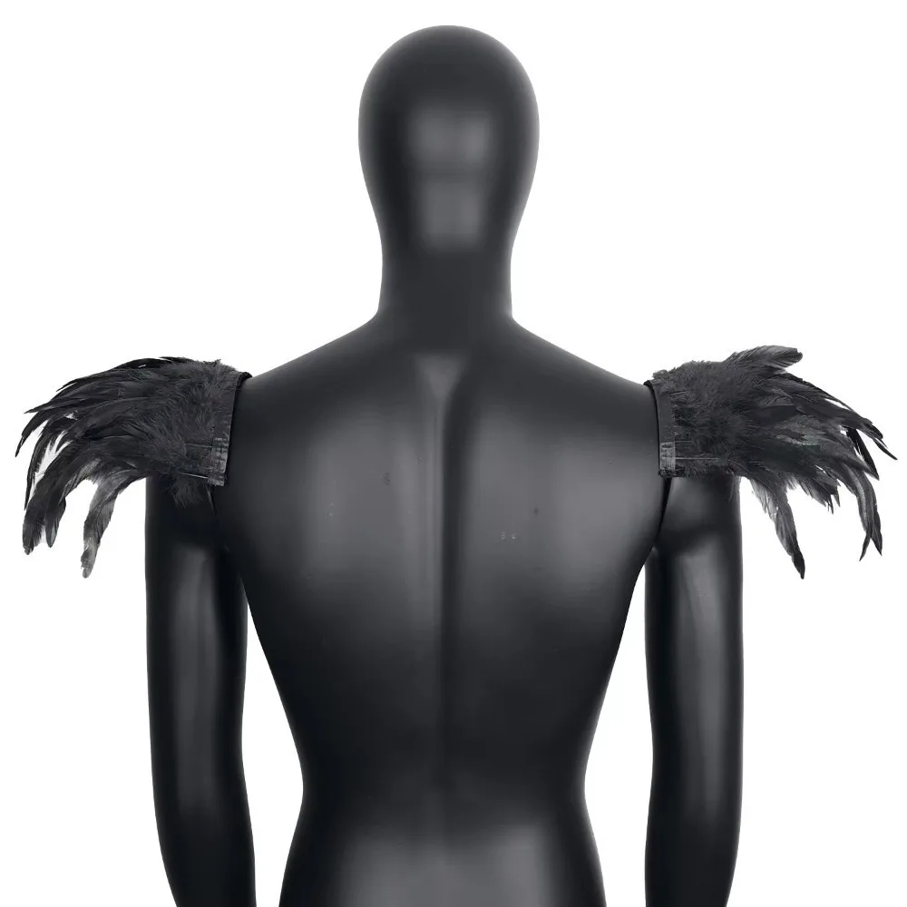 Fashion Gothic Style Feather Shoulder Badge Punk Elastic Ball Shawl Double Shoulder Adjustable Performance Shawl Girl