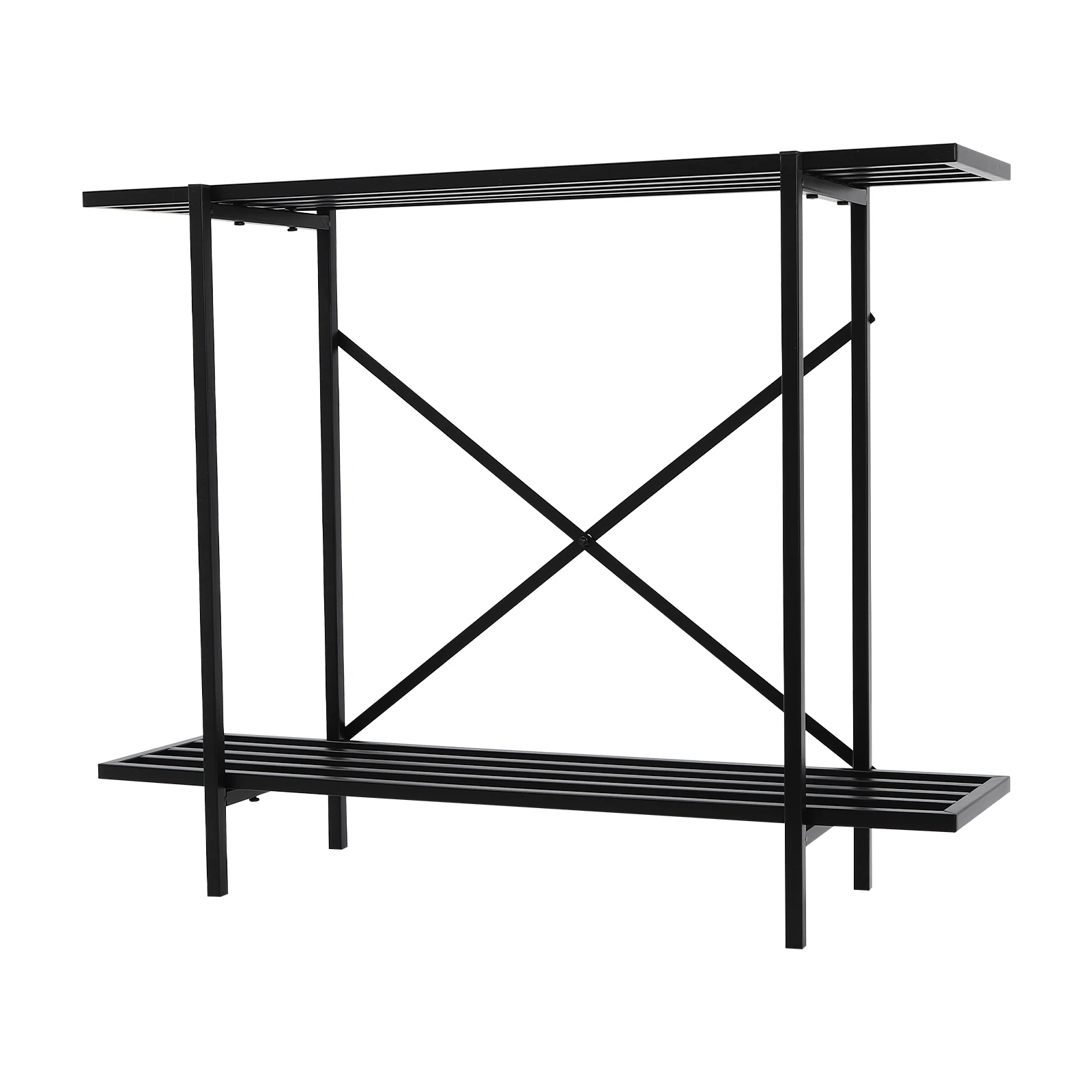 

2-Tier Plant Stand Black Rectangular Plant Stand Floor Standing Iron Plant Display Strong Bearing Capacity