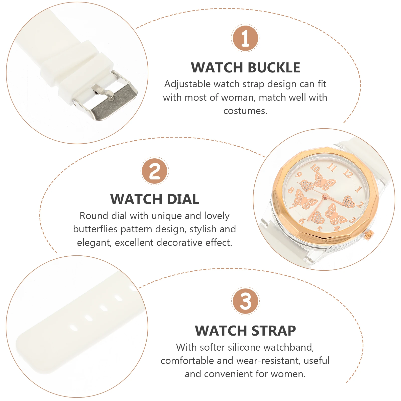 

Butterfly Silicone Quartz for Women Round Dial Ladies Wristwatch Comfortable Wear-Resistant Band Fashion Elegant Gift Women