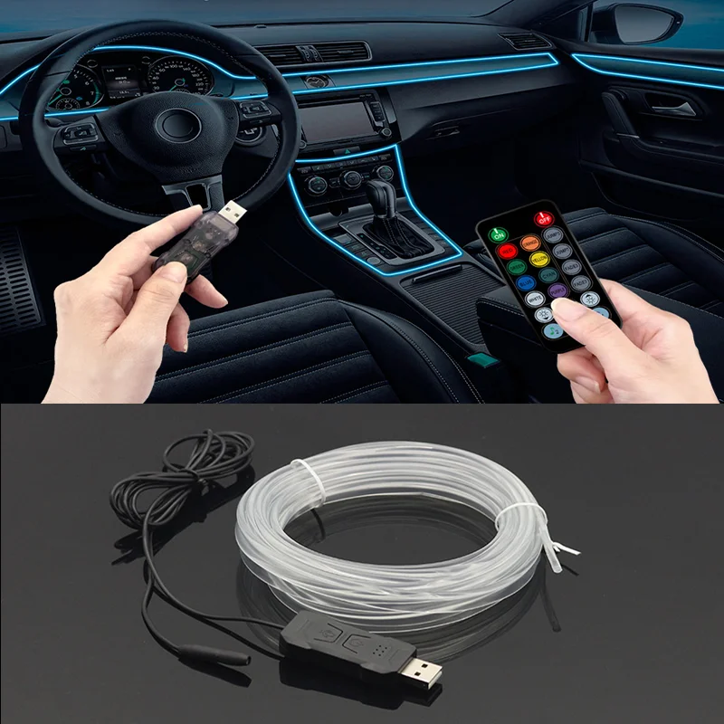 Car Environment Wire LED USB Flexible Neon Interior Lights Assembly RGB For Automotive Decoration Lighting 3M Hidden APP