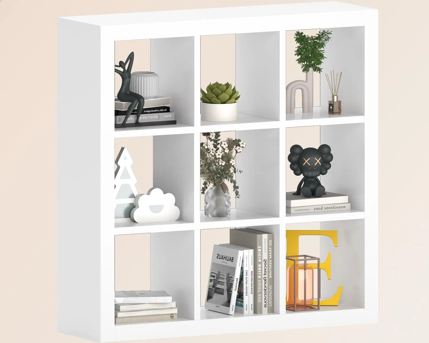

9-Cube Wooden Storage Organizer Shelf Open Bookcase Display Cubicle Rack for Living Room Bedroom Office White Customized