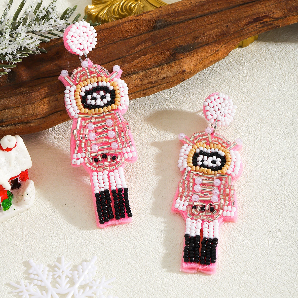 

Sweet Pink Beaded Robot Earrings For Women Bohemia Handmade Seed Beads Christmas Holiday Creative Earrings Best Gift For Girls