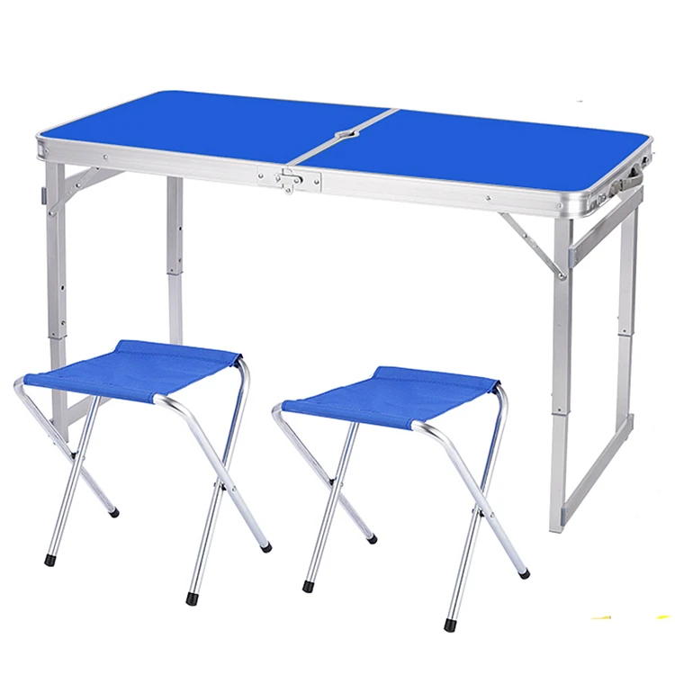 Aluminum Outdoor Rectangular Camping Folding Table With 4 Chairs and Umbrella Hole