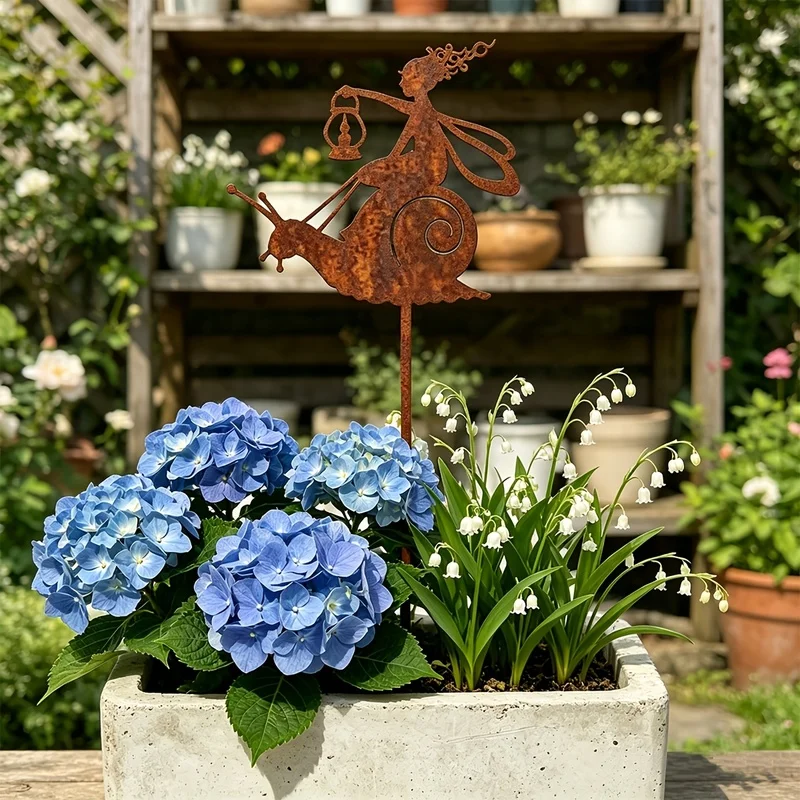 Fairy snail ground stake，Potted plants and climbing poles |Multifunctional courtyard iron sculpture |Garden Decoration
