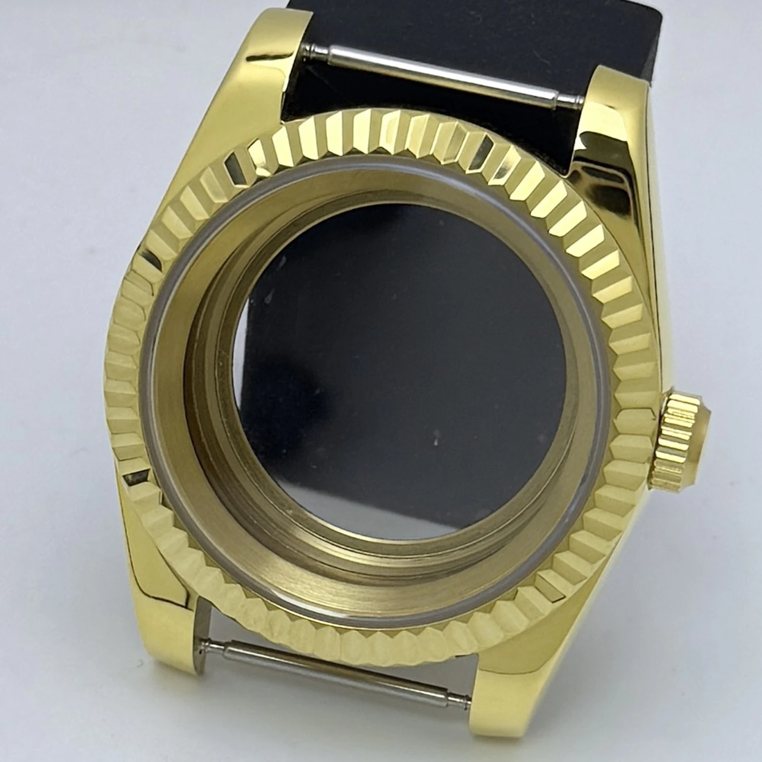 NH35 316L Stainless Steel 36mm/39mm Gold Triangle Pattern Sapphire Magnifying Glass Watch Case Fit NH35/NH36 Movement