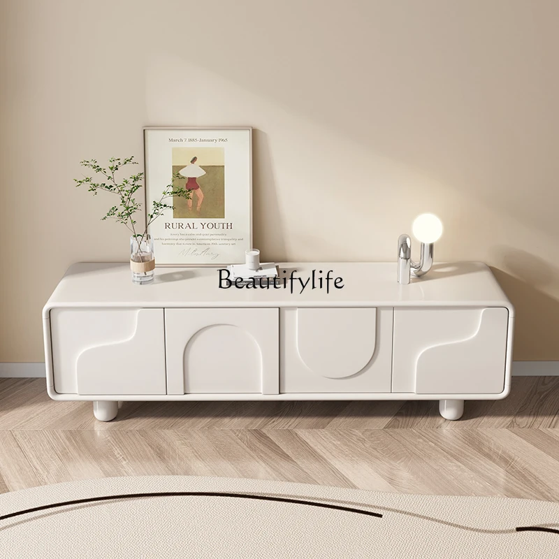 

Cream style modern simple high storage floor cabinet light luxury TV cabinet