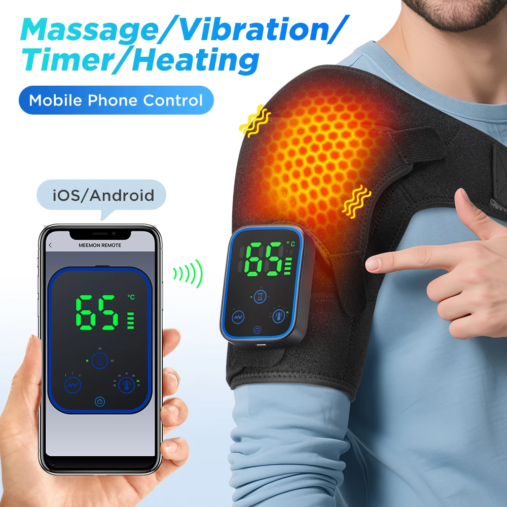 Detachable Heating Vibration Shoulder Knee Massager Brace Electric App Control Massage Pads 3 Levels Timer Shoulder Massage Belt