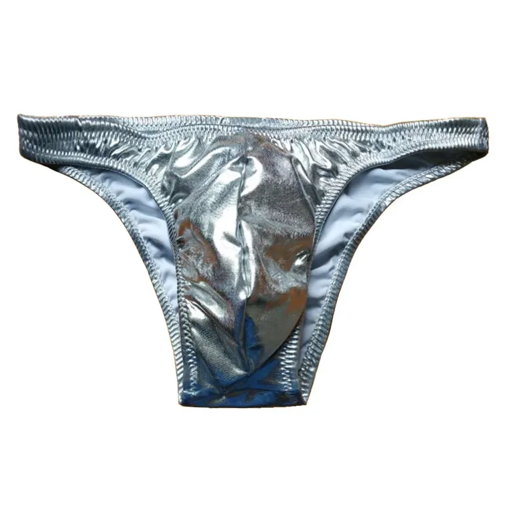 Bright Briefs Men Gold Silver Briefs Leather Underwear Men Bikini U Convex Penis Pouch Cueca Imitation Male Hipster Jockstrap