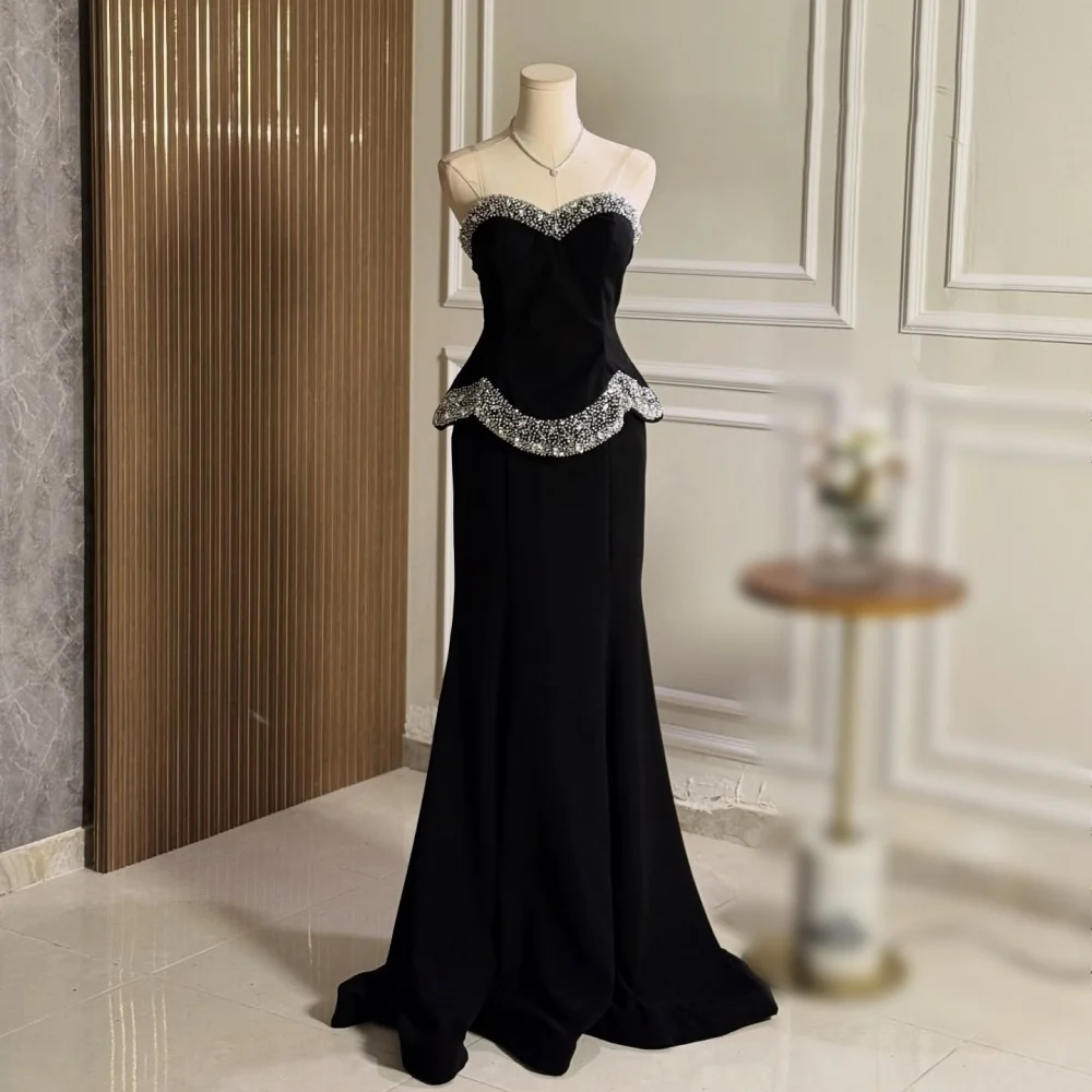 맞춤형 고급 이브닝 드레스 기품 있는 인어형 블랙 롱 드레스 맞춤형 행사 우아한 파티 글리터