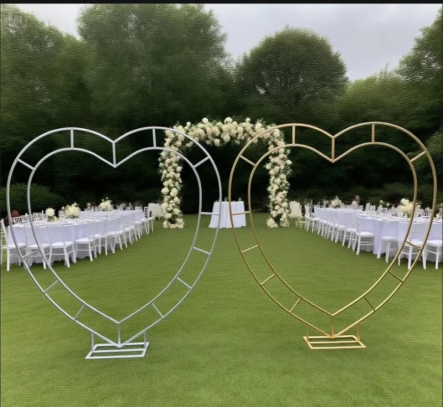 1PC New Iron Craft Heart-Shaped Wedding Arch Prop | Double Ring Love Design Background Decor | Stage Ceremony & Photo Booth Crea
