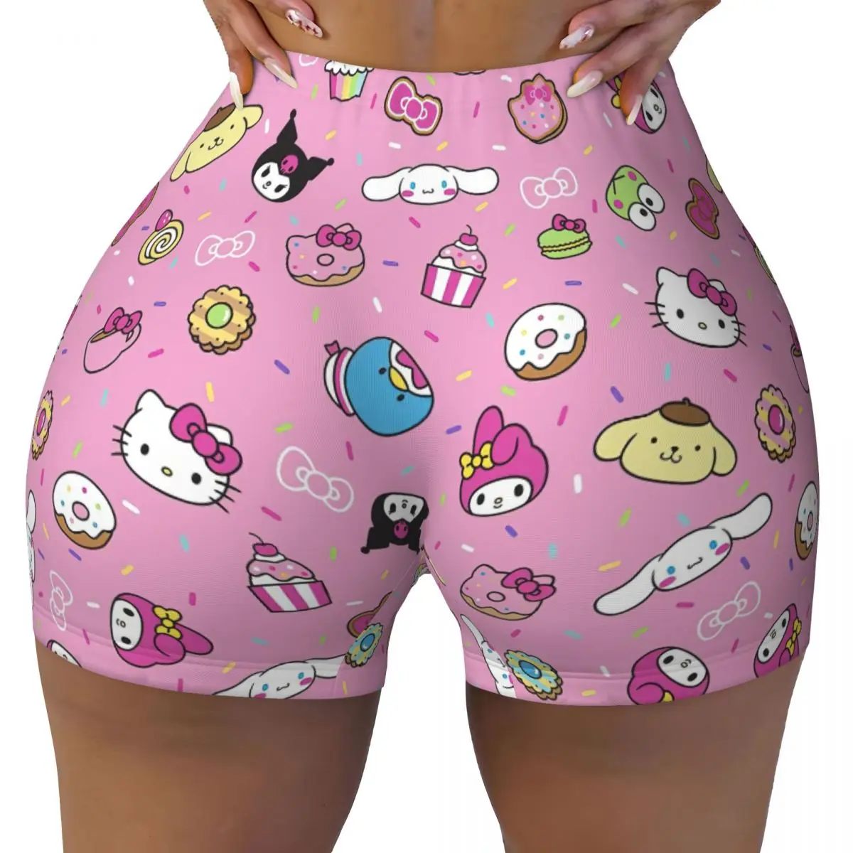 Hello Kitty Kuromi My Melody Yoga Tight Shorts Women's Cartoon Running Fitness Workout Gym Wear