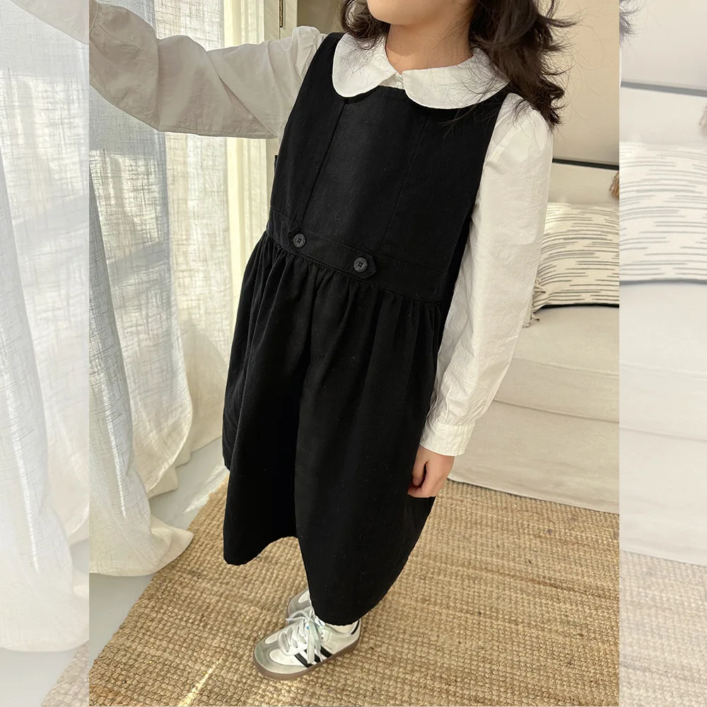 Abito da bambina per bambini 2024 Primavera e autunno Bambini Stile coreano Tinta unita Stile college Vestito estivo Bretelle Gonna