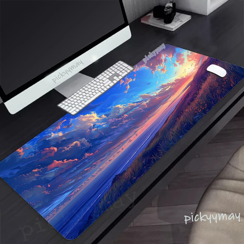 Imagem -03 - Sky Landscape Gamer Mouse Pad Tapete de Rato Grande Tapete de Mesa de Borracha Natural pc Desk Mats Anime Clouds Mousepad 100x50cm