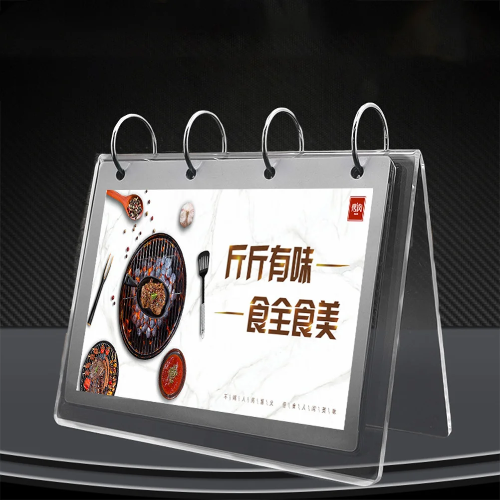 

Double-Sided Page Flip Name Card Holder Acrylic Transparent Desktop Display For Menu Price Tag Office Cafe Shop Use