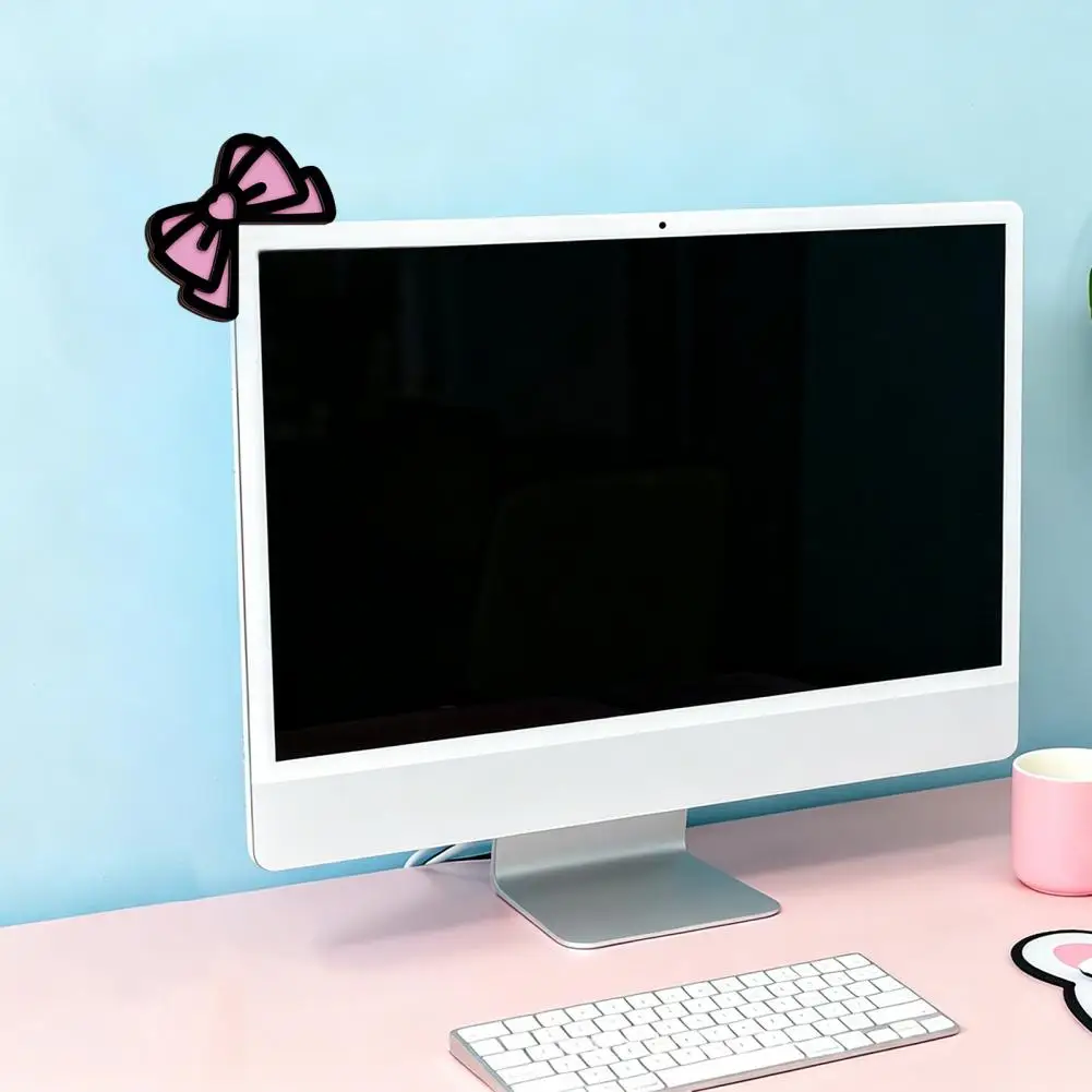 Computer Monitor Bow Decoration Pink Bow Sticker Pink Bow Computer Monitor Decor 2d Wood Decorations Mini Cute for Women’s