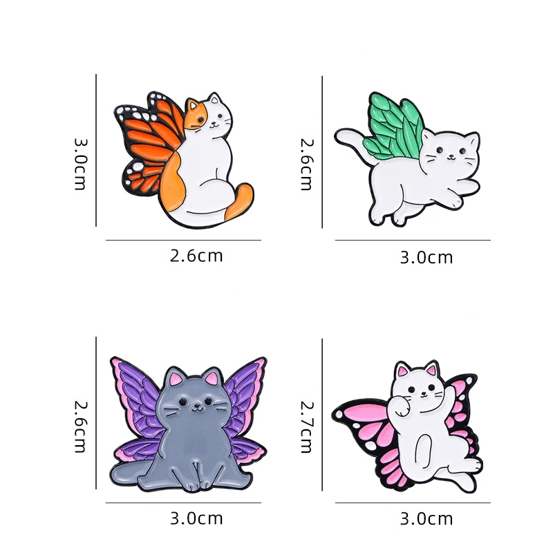 Cute Cartoon Cat Butterfly Wings Enamel Brooch Creative Animal Colorful Lapel Pin Badge Backpack Clothing Hat Accessories