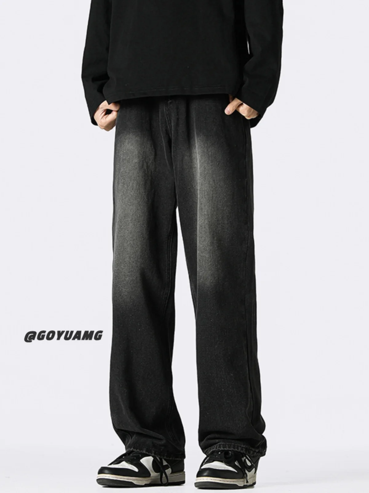 

Bla Men's Jeans Autumn American High Street Elastic Loose Wide Leg Trendy Haome Straight Tube Pants Youth Wear