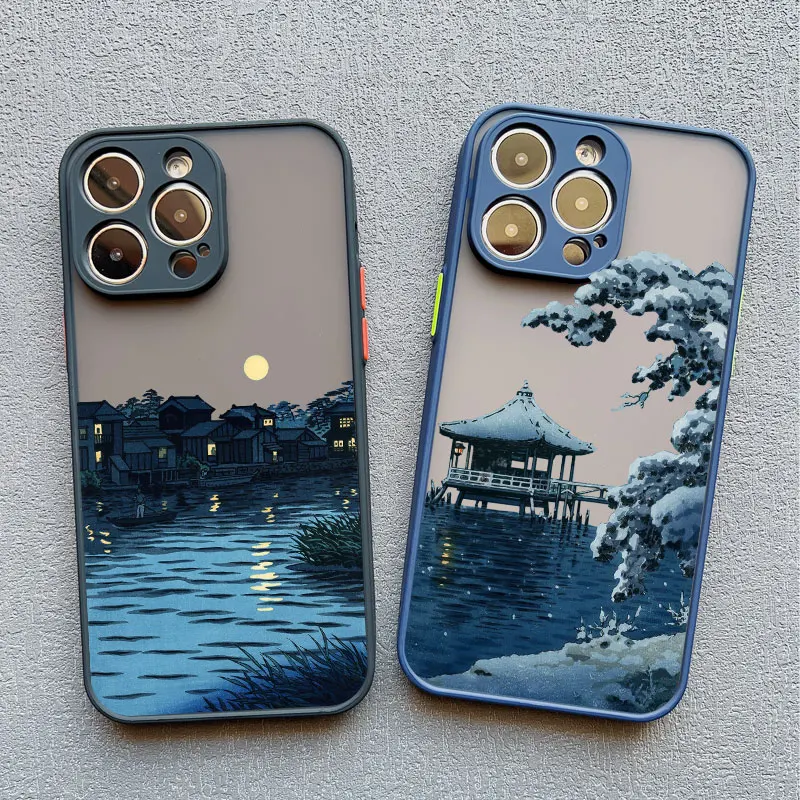 Landscape phone case For iPhone 16 15 14 11 12 13 Pro Max Mini 7 8 Plus SE2 XS X XR Japan Series Aestheticism Scenery Back Cover