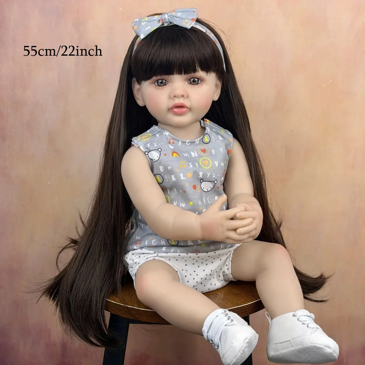 BZDOLL 55cm 22in Full Vinyl Princess Doll, Long Brown Hair, Realistic Design, Dress Up & Bath Toy, Lovely Birthday Gift