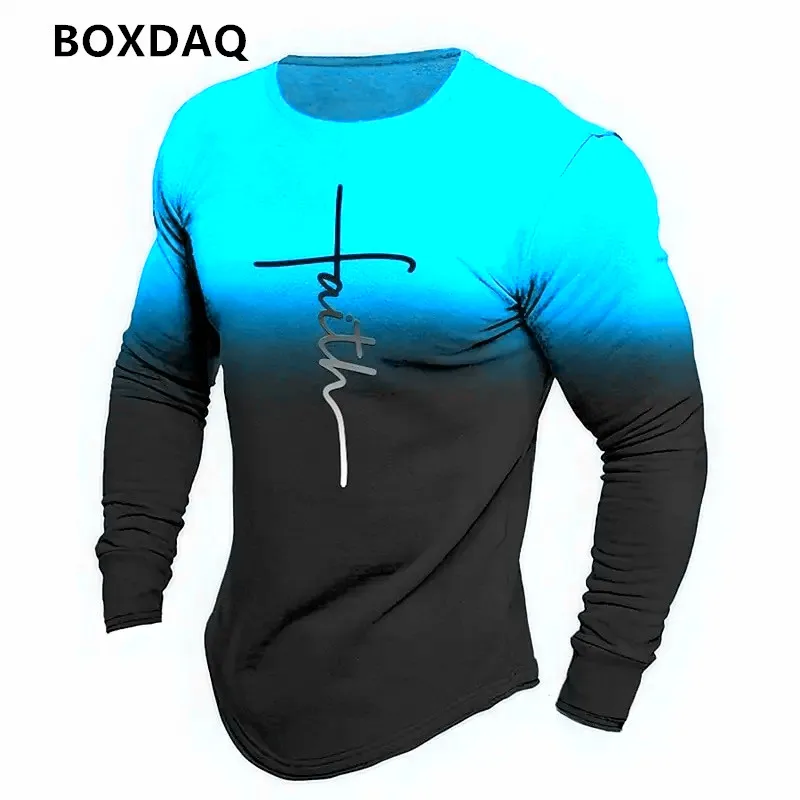 3d Print Men\'s Gradient T-Shirts Long Sleeve Spring Autumn Street Simple Gothic Male Oversized Tees 6XL Plus Size Casual Tops