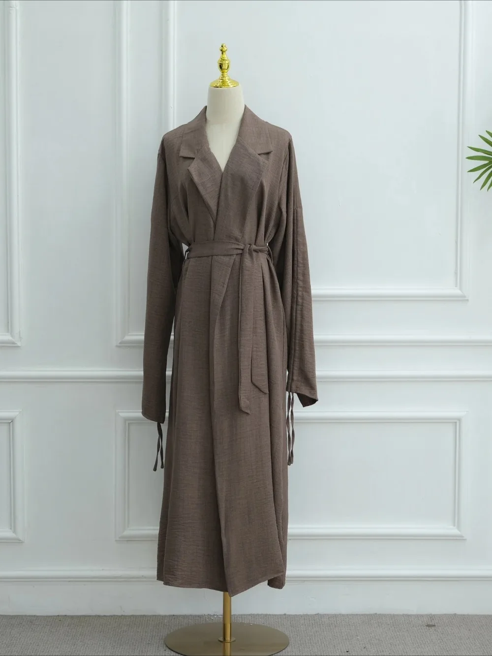 Eid Dubai Women Lapel Abaya Trench Coat Dress Lace-up Cardigan Outwear Muslim Ramadan Mdoest Open Abayas Arab Long Robe Morocco