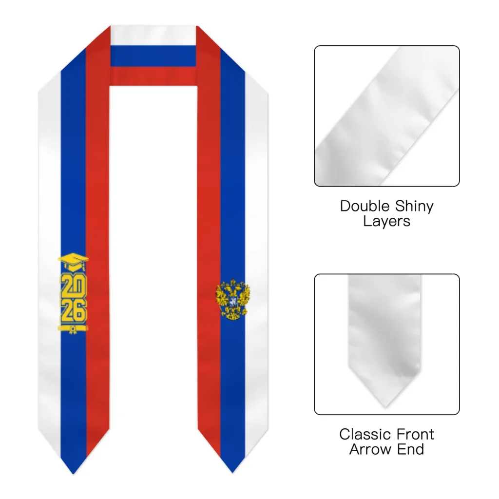 Class of 2026 Russia Flag Scarf Graduation Sash Stole International Study Abroad Adult Unisex Party Accessory Top Print