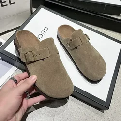 Women's Cork Clogs Shoes Flat Closed Toe Thick Soled Slippers for Women Outdoor Casual Women's Flat Slippers Zapatos De Mujer