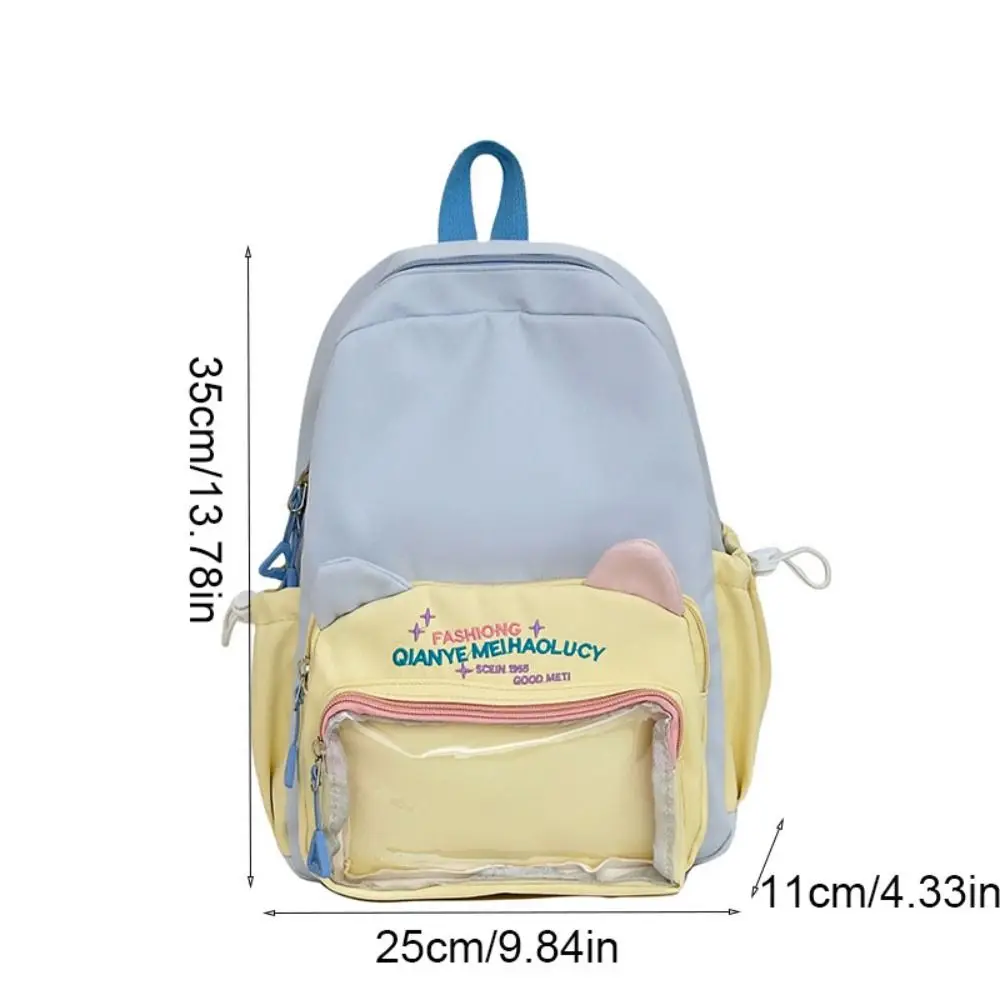 Multiple Pockets Transparent Pocket Backpack Color Matching Adjustable Straps Student School Bag Nylon PVC
