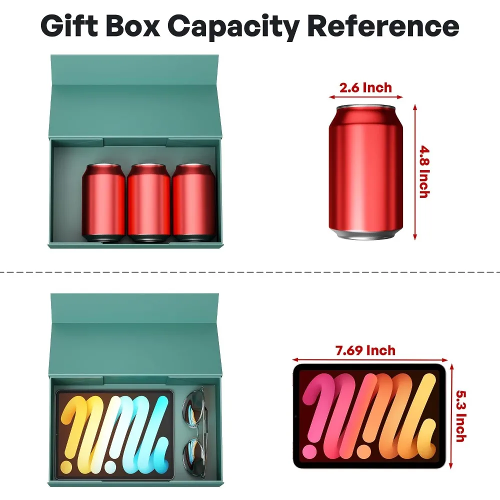 Green Gift Box with Magnetic Closure Collapsible Rectangle Present Box for Bridesmaid Proposal Wedding Christmas Halloween Birthday Gift Packaging 9.5x6x3 Inches - view 4