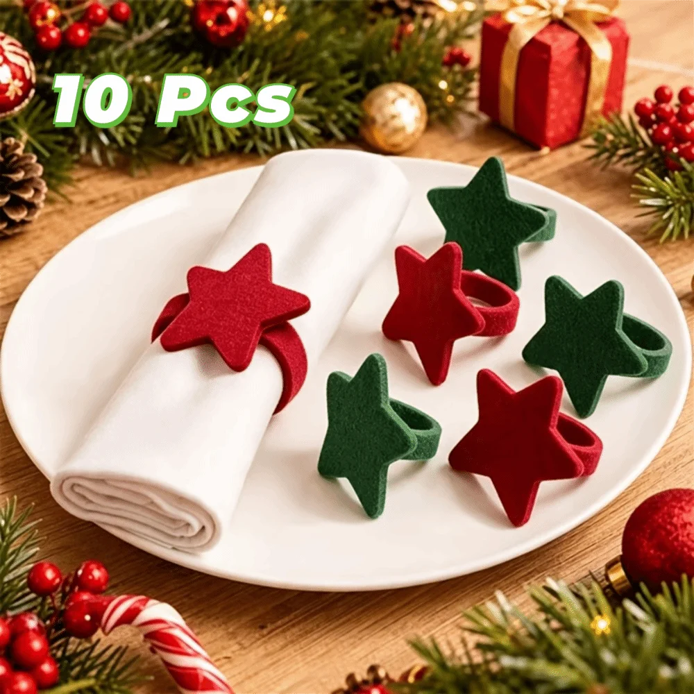 Felt Christmas Five-Pointed Star Napkin Ring Decorative Solid Color Christmas Tree Napkin Holder Reusable Napkin Buckle Banquets