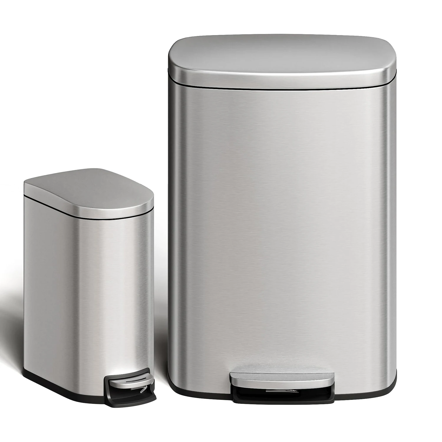 Langlebiges Step-On-Mülleimer-Set für Küche und Bad, 50L+10L, Edelstahl, mit herausnehmbaren Inneneimern