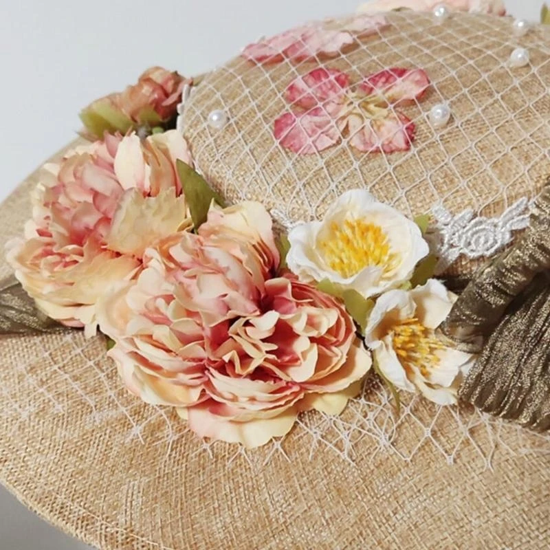 الصيف زهرة ديكور قبعة مسطحة المرأة زهرة ديكور عطلة قبعة للشاطئ بسيطة قابلة للطي السفر ل قبعة الشمس واقية من الشمس UV ل S