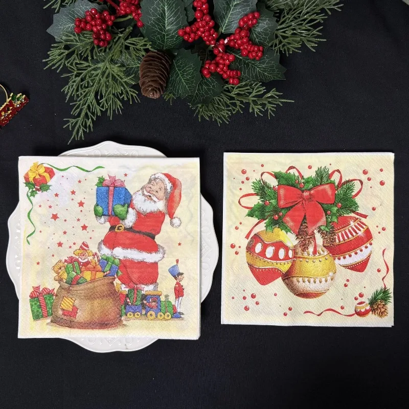 10/20pcs 2Ply Cartoon Babbo Natale Campana Corona Arco Pigna Modello Tovaglioli Di Natale Decorazione Del Partito Tessuto FAI DA TE Decoupage di Carta