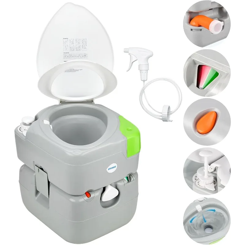 5.8 Gal Camping Toilet: Portable Toilet for Adults with Diagonal Elongated Bowl Seat, Waste Tank, Leak-Proof Cassette Toilet