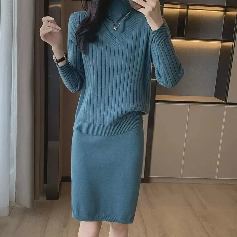 

OCEANLOVE Sweaters Skirts Set Autumn Winter Knitted Two Pieces Sets Woman Solid Korean Fashion Elegant Retro Conjunto Femenino