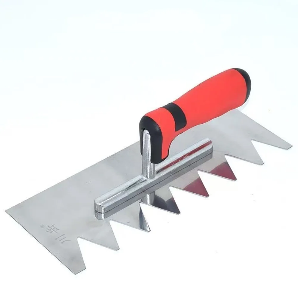 

Зубчатая кельма из нержавеющей стали без заклепок с левым заостренным концом – инструмент для нанесения плиточного клея и выравнивания стен