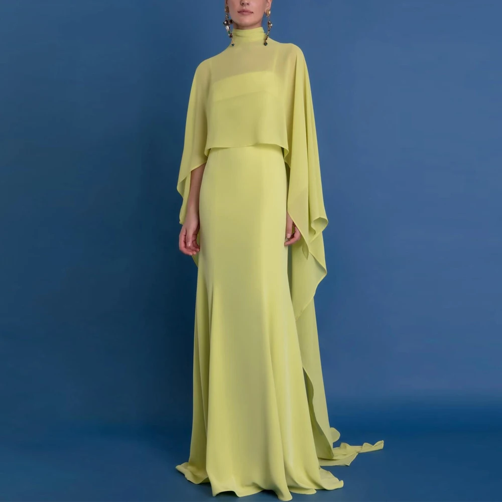 Customized 2 Pieces Evening Dress with Cape Spaghetti Strap Sheath Formal Occasion Gown 2-in-1 Maxi Formal Dress for Women